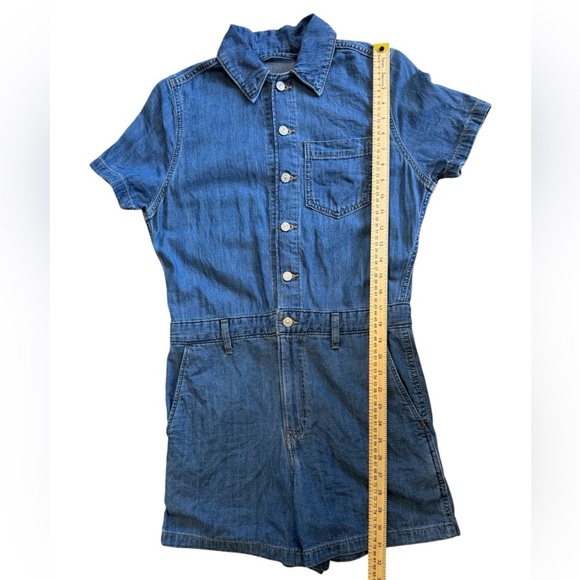Levi's Blue Denim 100% Cotton Women's Button Up Romper Pockets Cinched Waist XS - Picture 8 of 15